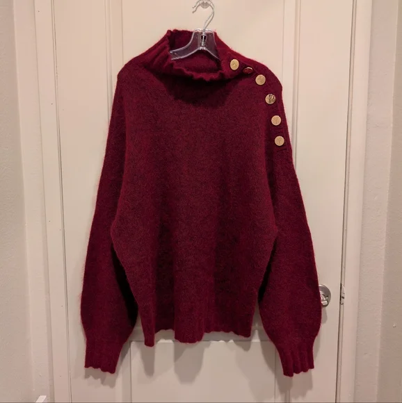 Retrofete Marve Elegant Burgundy Sweater with Button Detail Small NWOT